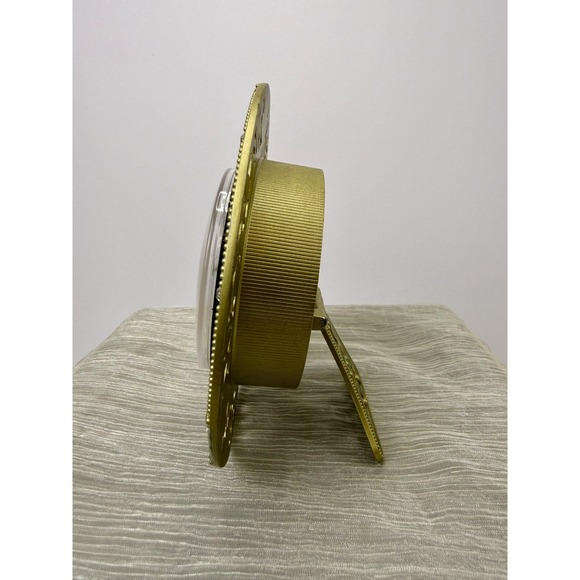 Vintage Enameled Green Tabletop Clock With Gemstones Quartz Works - Picture 10 of 15